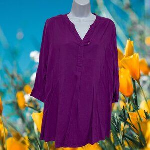 Woman Within-Women's Large Purple Top Pullover Half Sleeve V-Neck Light Weight